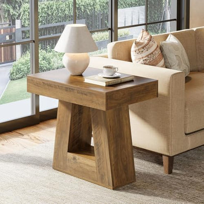 Tribesigns 24" Modern Side Table, 2-Tier Narrow Wooden End Table with Trapezoid Base, Farmhouse Small Nightstand for Living Room, Bedroom (1, Brown) - color: Brown