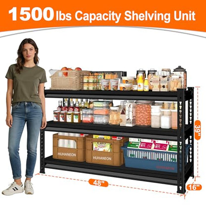 Utility Storage Garage Shelving - 48'' Wide 1500 Lbs Heavy Duty 3 Tier Metal Shelves Adjustable - Freestanding Rack Units for Basement Kitchen Pantry - Black 48" W x 16" D x 39" H - size: 48"Wx16"D-3T-BK