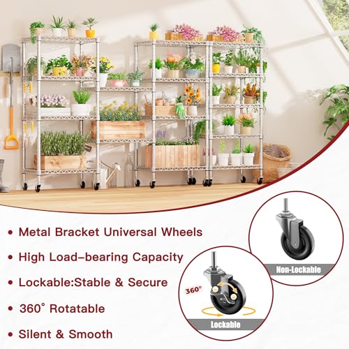 PrimeZone 75" H Wire Shelving 5 Tier Slim Steel Storage Metal Shelves with Wheels,Adjustable Kitchen Utility Shelving Unit,Pantry Rack Rolling Metal Shelf Chrome 24" Wx18 Dx75 H - size: 24" W x 18" D x 75" H