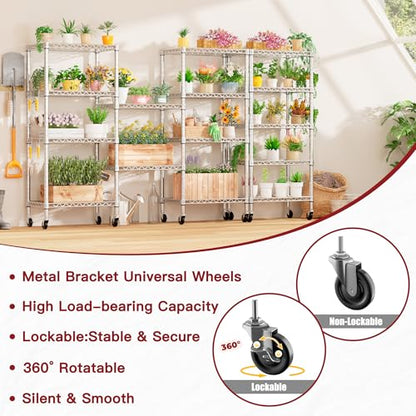 PrimeZone 75" H Wire Shelving 5 Tier Slim Steel Storage Metal Shelves with Wheels,Adjustable Kitchen Utility Shelving Unit,Pantry Rack Rolling Metal Shelf Chrome 24" Wx18 Dx75 H - size: 24" W x 18" D x 75" H