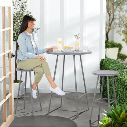 Best Choice Products 3-Piece Patio Dining Set, Bar Height, Outdoor Bistro Set, Outdoor Round Bar Table w/ 2 Bar Stools, Steel - Gray - color: Grey