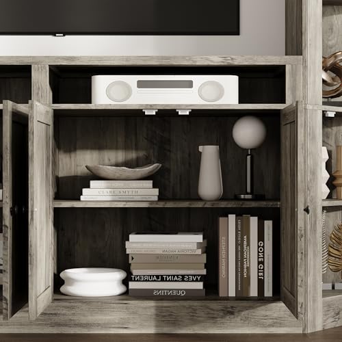 ECACAD 4-Piece Large Wall Unit TV Stand with Bookshelves for TVs up to 70", Farmhouse Entertainment Center with 16 Storage Shelves, Rustic Media Console Table for Living Room, Bedroom, Gray