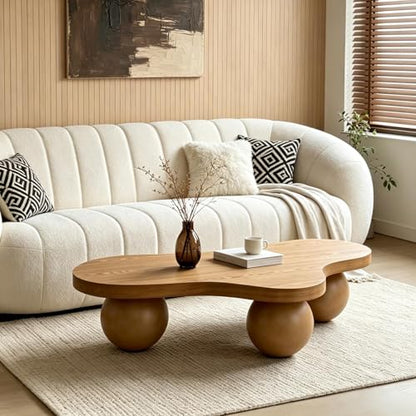 46" Cloud Coffee Table with 3 Ball Legs, Modern Irregular Center Table for Living Room, Low Cute Small MDF Tea Table for Bedroom, Space Apartment, Brown - color: Cloud -46"brown