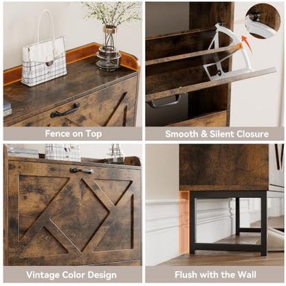 Nicetree Shoe Storage Cabinet with 2 Flip Drawers, Freestanding Wood Shoe Organizer with Metal Legs, Farmhouse Slim Shoe Rack for Entryway, Foyer, Hallway, Rustic Brown - color: Rustic Brown