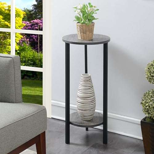 Convenience Concepts Graystone 2 Tier Tall Plant Stand 31" - Industrial Stand for Plants, Vases, and Antiques, Urban Modern Design for the Living Room, Hallway, Entryway, Weathered Gray/Black - color: Weathered Gray/Black