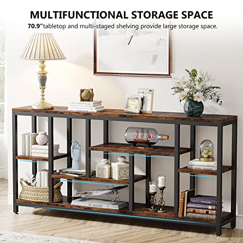 Tribesigns Console Sofa Table, 70.9 inch Extra Long Table Behind Couch with Storage Shelves, 3-Tier Industrial Narrow Entryway Hallway Accent Table for Living Room, Rustic Brown - color: Rustic Brown