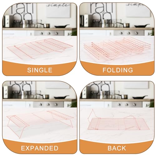 Cooling Rack for Baking 3 Tiers, 16" x 10" Cookie Cooling Wire Rack Stackable Collapsible Nonstick, Stainless Steel Baking Cooking Cooling Racks with Optimum Air Flow, Rose Gold - color: Rose Gold, size: 16"x10"-3Tier
