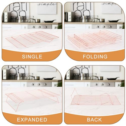 Cooling Rack for Baking 3 Tiers, 16" x 10" Cookie Cooling Wire Rack Stackable Collapsible Nonstick, Stainless Steel Baking Cooking Cooling Racks with Optimum Air Flow, Rose Gold - color: Rose Gold, size: 16"x10"-3Tier
