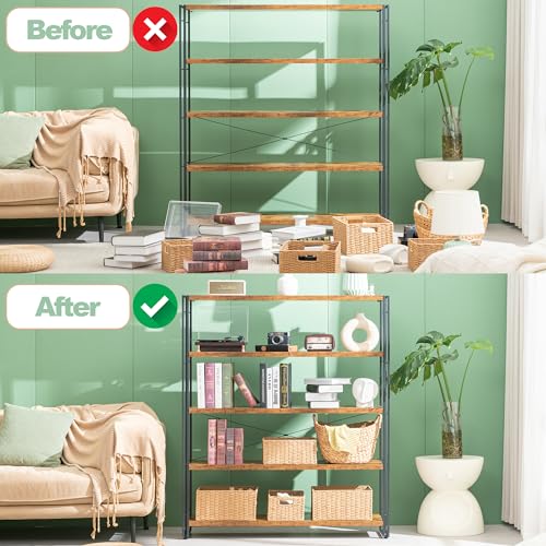 HCHQHS Bookshelf, 5-Tier Industrial Bookcase, Rustic Open Book Shelf, Freestanding Tall Bookshelves with Metal Frame - color: Rustic Brown, size: 5-Tier (47"W x 55.5"H)