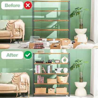HCHQHS Bookshelf, 5-Tier Industrial Bookcase, Rustic Open Book Shelf, Freestanding Tall Bookshelves with Metal Frame - color: Rustic Brown, size: 5-Tier (47"W x 55.5"H)