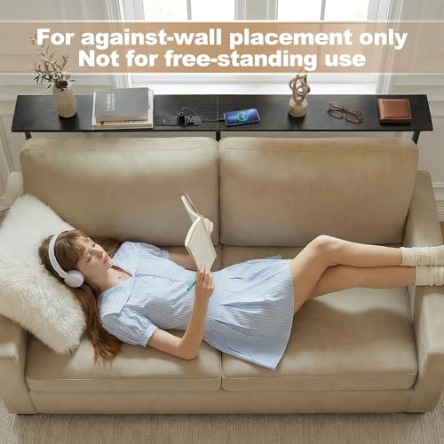Faesun 70.9 Inch Behind Couch Table, 24"-32" Adjustable Height Range, Behind The Couch Table with Outlet, Adjustable Console Table, Narrow Long Sofa Table, for Living Room, Black - color: Black, size: 70.9"w x 5.9"d (C-shaped)
