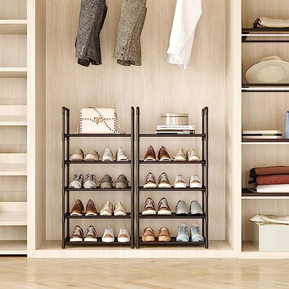 5-Tier Shoe Rack with Handrails, Stackable Narrow Shoe Storage for Entryway, 17.5" W x 11.4" D x 35.4" H, Space Saving Small Shoe Stand for Closet Hallway Dorm, Multi-Functional Shelf(Black) - size: 5-Black(17.5W")
