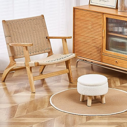 Wimarsbon Storage Ottoman, Modern Round Footrest with Soft Padded Seat, Teddy Velvet Footstool with Wood Legs, Accent Small Table or Plant Stand for Hallway, Living Room (Cream) - color: Cream