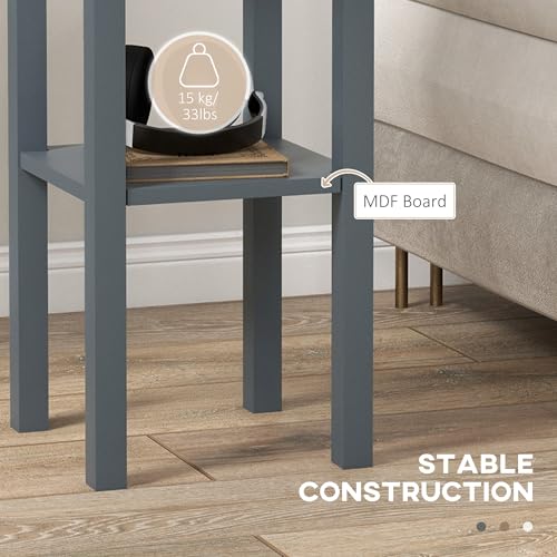 HOMCOM Narrow End Table with Drawer and Bottom Shelf, Slim Side Table for Small Spaces, Skinny Modern Accent Desk for Living Room, Set of 2, Gray - color: Grey