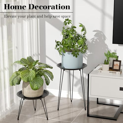 SUEH DESIGN Plant Stand Indoor, Metal Plant Stand Round Plant Table Heavy Duty Plant Stool Flower Pots for Indoor Outdoor Home Decor, 2 Pack Short & Tall