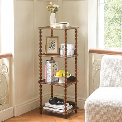 Fultyle Book Shelf, 4-Tier Bookshelf with Storage, Small Bookcase Display Shelves for Small Spaces, Bedroom, Living Room and Office with Solid Wood Legs (Rustic Brown) - color: Rustic Brown