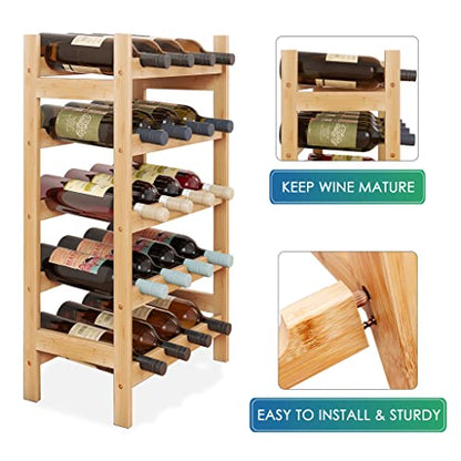 SMIBUY Bamboo Wine Rack, 20 Bottles Display Holder, 5-Tier Free Standing Storage Shelves for Kitchen, Pantry, Cellar, Bar (Natural) - color: Natural