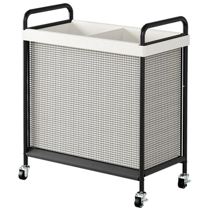 WOWLIVE Laundry Hamper 2 Section, 100L Rolling Laundry Basket with wheels and Removable Liner Bag, Double Laundry Sorter with Metal Handle, Clothes Hamper for Laundry Room, Bathroom and Dorm, Beige - size: 2-Section