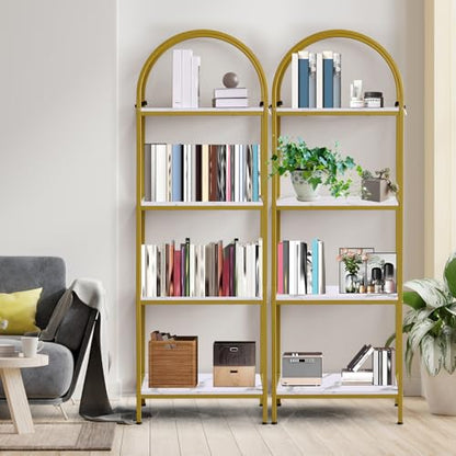 Garvee Arched Bookshelf 4 Tier,Arched Display Racks,Tall Standing Bookshelves with Metal Frame,Modern Open Storage Shelf Display Rack for Bedroom, Living Room, Home Office | Tall Standing Bookshelves,Modern Open Storage Shelf Display Rack for Bedroom, Liv