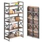 4NM 5 Tiers No Assembly Book Shelves, 51.2" H Folding Bookshelf Bookcase Open Industrial Foldable Shelves for Bedroom, Living Room, Home Office - Rustic Brown Black - color: Rustic Brown Black, size: XX 5-Tier