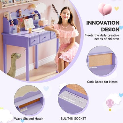 FUNKOCO Home Office Furniture Writing Desk, 36 Inch Computer Work Station with Detachable Hutch for Small Place, 5 Drawers(Purple) - color: 6-purple