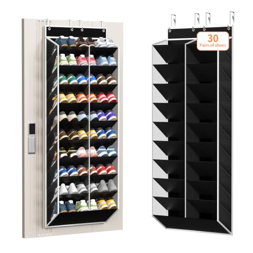 KEEPJOY 20-30 Pairs Over the Door Shoe Organizer, Mesh Hanging Shoe Rack for Door Storage with 20 Wide Deep Pockets,10-Tier Black Door Shoe Holder Fits Sneakers, Boots. - color: Black-1 Pack of 20 Pockets