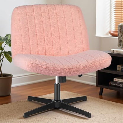 OLIXIS Criss Cross Chair, Vanity Chair, Home Office Desk | Cute Furry Teddy Fleece, Height Adjustable, Armless Wide Seating for Bedroom Student Study Room,Teddy Pink No Wheel - color: Teddy Pink