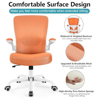 FelixKing Office Chair, Ergonomic Desk Chair Breathable Mesh Chairs Adjustable High Back Lumbar Support Flip-up Armrests, Executive Rolling Swivel Comfy Computer Chairs Home Office Sunset Orange - color: Sunset Orange