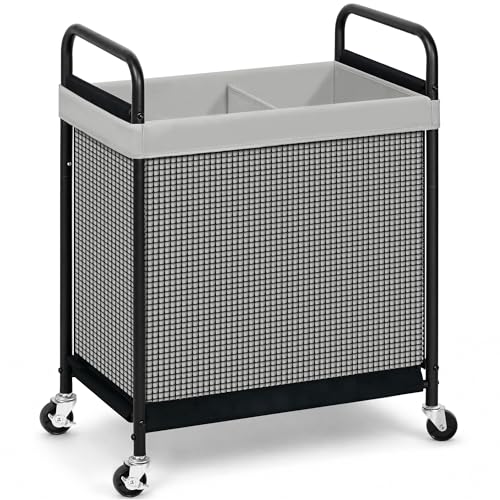 STORAGE MANIAC Rolling Laundry Hamper with Wheels 2-Section Laundry Sorter Rolling Laundrys Basket on Wheels with Removable Bag Clothes Hamper Laundrys Organizer Cart Bathroom Bedroom 100L Grey - color: Grey, size: 2-Section