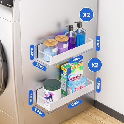 Vetacsion 4 Pack Magnetic Laundry Organizer, Heavy Duty Magnetic Shelf For Washer And Dryer, White, Iron