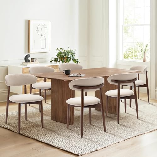 COLAMY Wooden Dining Chairs Set of 6, Modern Upholstered Fabric Dining Room Chair, Farmhouse Kitchen Side Chairs with Foot Pegs, Beige - color: Beige, size: Set of 6