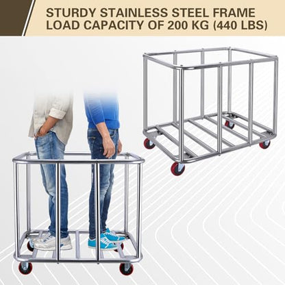 Commercial Laundry Cart with Wheels,400L Large Industrial Laundry Cart,Rolling Laundry Cart with Sturdy Stainless Steel Frame and Oxford Bag for Home Hotel Hospital 440 lbs (Beige) - color: Beige