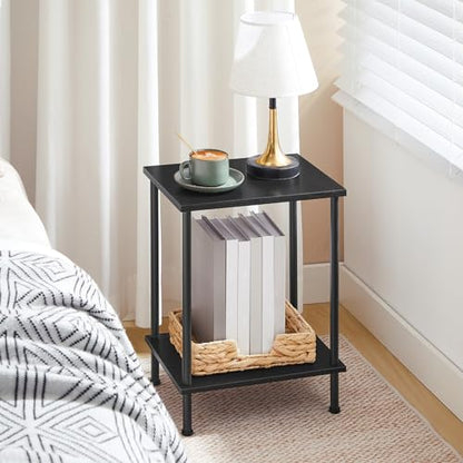 HOOBRO End Table Set of 2, Small Side Table, Nightstand with 2-Layer Storage Shelves, Sofa Table for Small Spaces, Living Room, Bedroom, Stable Frame, Easy Assembly, Black BB09BZP201 - color: Black