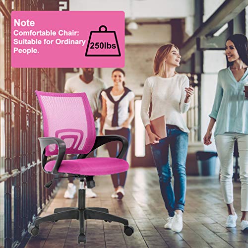 BestOffice | Ergonomic Office Chair | Mid-Back Swivel Desk Chair | Breathable Backrest & Lumbar Support | Adjustable Height | Sponge Seat | Rolling Wheels | Pink | for Adults & Women | Pack of 2 - color: Pink, style: pack of 2