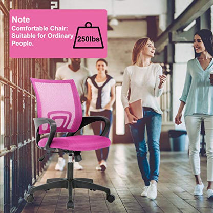 BestOffice | Ergonomic Office Chair | Mid-Back Swivel Desk Chair | Breathable Backrest & Lumbar Support | Adjustable Height | Sponge Seat | Rolling Wheels | Pink | for Adults & Women | Pack of 2 - color: Pink, style: pack of 2