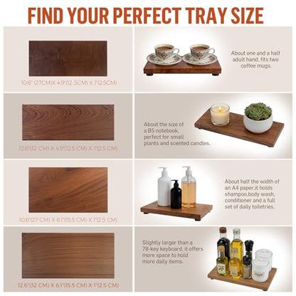 Teak Wood Decorative Small Tray, Bathroom Wood Riser for Decor, Kitchen Counter Wooden Pedestal Stand, Tray for Vanity, Sink & Soap (1, Teak Wood, 12.6" x 4.9" x 1") - size: 12.6" x 4.9" x 1"