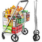 Wellmax Folding Grocery Cart with Wheels, Heavy Duty Metal Utility Cart with Mesh Bottom, Extra Rear Basket, 160 lb Capacity, Dual Swivel Wheels, Foldable Trolley for Groceries & Laundry - size: Jumbo