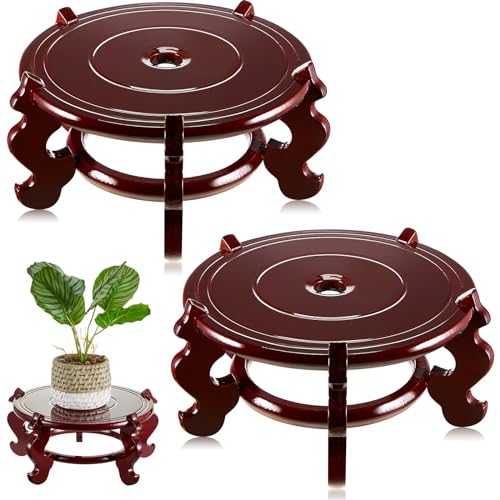 Geetery 2 Pcs 4 to 12 in Wooden Plant Stands Indoor Chinese Oriental Plant Stand for Vase Fishbowl Flower Pot Lamp Redwood Base Vintage Display Rack Decor(12 Inch) - size: 12 Inch