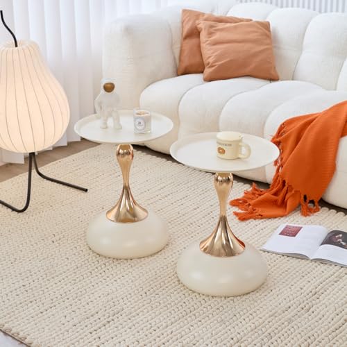 2-Pack Modern Round Side Table - White Tabletop & Gold Pedestal Base, Stylish Accent End Table for Living Room, Bedroom & Office (White Set) - color: Cream White+cream White