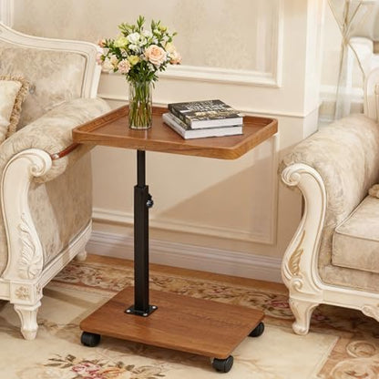Simcat C Table End Table Adjustable Height, 360° Swivel TV Tray Table for Small Spaces, Couch Tables that Slide Under, C Shaped End Tables with Wheels for Couch Living Room Bedside TV(Brown) - color: As Picture Shows