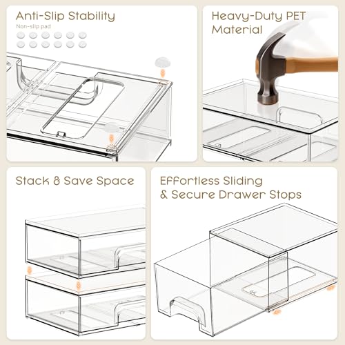 Criusia Stackable Storage Drawers, 6 Pack Clear Plastic Makeup & Bathroom Organizer, Versatile Storage Bins for Vanity, Under Sink, Kitchen Cabinets & Pantry - size: 6 PACK
