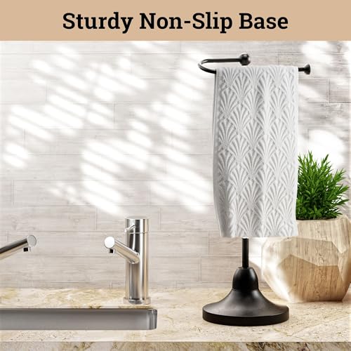 Hand Towel Holder for Bathroom Countertop, 17" Tall, Freestanding, Non-Slip | Holds Full Size Hand Towels, Fingertip, Washcloth - Rotating Lower Arm - Rust Resistant - Sturdy Base with Anti-Slip Pads