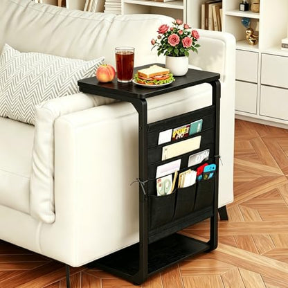 Black TV Tray, Small Sofa Side Table Trays TV Tables for Eating Couch Stand | Couch Table that Slide Under Laptop C Shaped End Snack Food Breakfast Drink Over Dinner Recliner Chair Living Room ET-P-BKW1 - color: Black