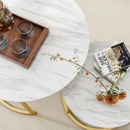 HOJINLINERO Round Coffee Table,Nesting Coffee Table Set of 2,Golden,Large | Center Table for Living Room,Bedroom,Office,Home Small Space,Stacking Side Tables,Sturdy and Easy Assembly,Wood Desktop - color: Gold/Yellow, size: Large