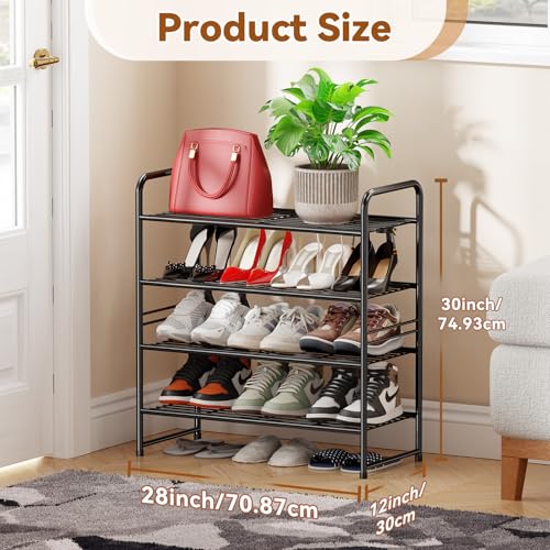 Simple Shoe Rack, 4 Tier Heavy Duty Metal Shoe Shelf 27 Inch Wide, Black - color: Black, size: 4 Tier