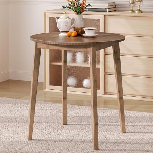 HOOBRO Bamboo Dining Table, Round Dining Table for 2, 27.5" Kitchen Table for Small Space, Writing Table, Easy to Assemble, for Dining Room, Living Room, Office, Kitchen, Apartment, Brown BR71CZ01G1 - color: Brown