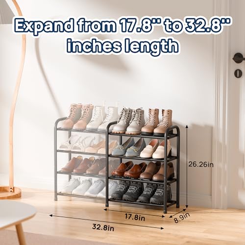 ENJOYBASICS 4 Tier Expandable Shoe Rack for Closet, Free Standing Metal Shoe Shelf Storage Organizer Holder 16 Pairs, Adjustable Width Shoe Rack for Entryway Small Space, Black - size: 4 Tier (8-16 Pairs)