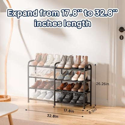 ENJOYBASICS 4 Tier Expandable Shoe Rack for Closet, Free Standing Metal Shoe Shelf Storage Organizer Holder 16 Pairs, Adjustable Width Shoe Rack for Entryway Small Space, Black - size: 4 Tier (8-16 Pairs)