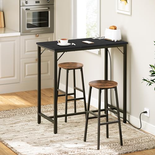 HOOBRO Bar Table with Charging Station, Rectangular Pub Table, High Top Coffee Table, Counter Bar Height Table, Narrow Long Dining Table, 35.4" L x 15.7" W x 35.6" H, Black BB90UBT01N1 - color: Black