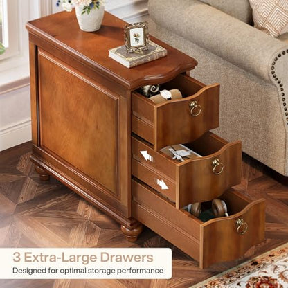 Tribesigns Wood End Table Set of 2, Fully Assembled Nightstand with Drawers | Narrow Tall Slim Side Table for Bedside, Small Spaces, Living Room, Bedroom, Walnut Brown, No Assembly Required - color: Walnut Brown